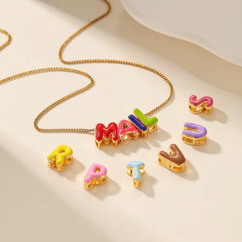 Fashionable Colorful Oil-Drip Letter Pendant Necklace