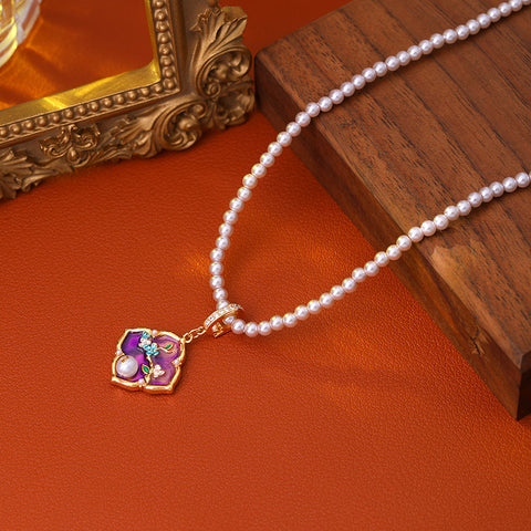 New Chinese-style Monet Garden Natural Pearl Oil Painting Flower Stud Earrings