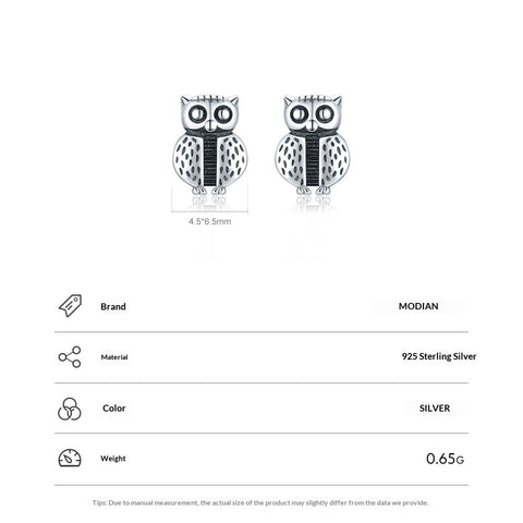 S925 Sterling Silver Creative Design Cute Owl Stud Earrings For Women